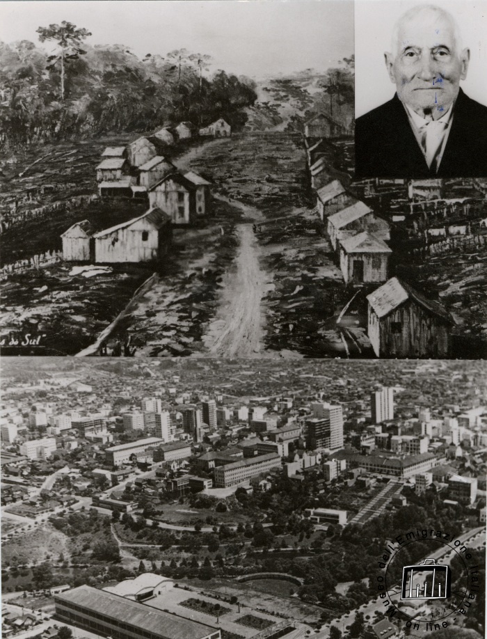 Brazil, Southern Rio Grande, Caxias. Raffaele Rossi, originally from Collespina, Lucca, emigrated with his family in 1875. He co-founded the city of Caxias with a group of settlers from the Veneto. Here are two images of the city, and Rossi pictured after his return to Italy