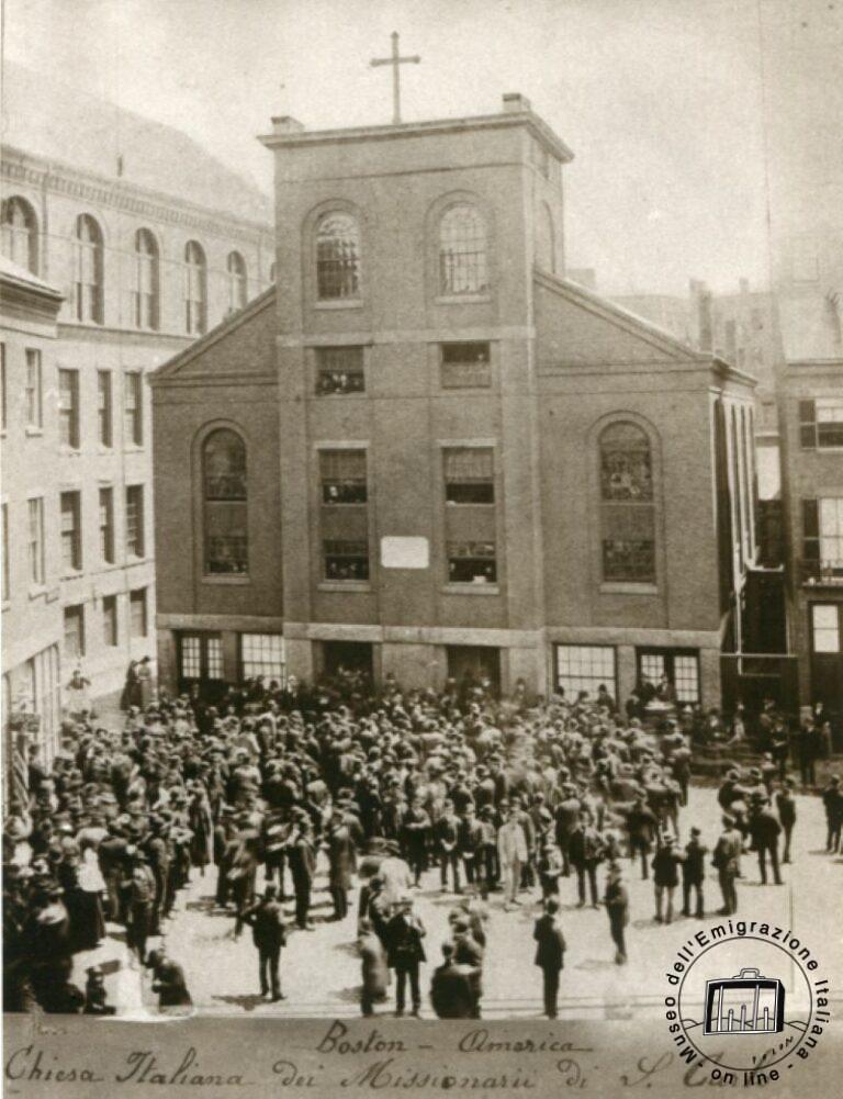 Durante il viaggio, nel 1901, di monsignor Scalabrini negli Stati Uniti d’America: a Boston, la chiesa italiana dei missionari di San Carlo 