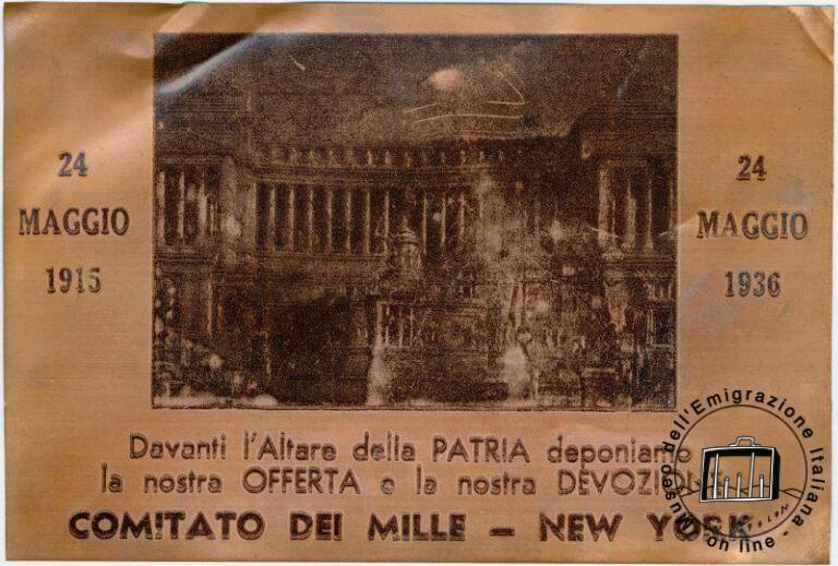 En 1936, y en los años sucesivos, para contribuir a aliviar el peso de las sanciones impuestas a Italia por la comunidad internacional después de la guerra con Etiopía, de los italianos de los EEUU venían enviadas postales de cobre que debían superar, aunque sea, en una pequeña parte, la carencia de materia prima