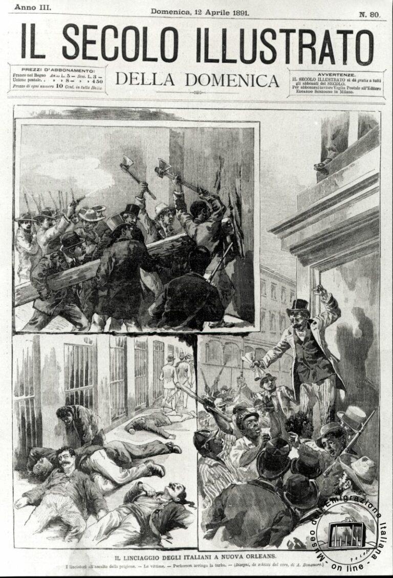 USA, Lousiana, Nueva Orleans, 1891. Exterminio de italianos. Los muertos pertenecían a la comunidad siciliana y fueron considerados simplemente mafiosos. Los conciudadanos enfurecidos los sacaron de la prisión, donde estaban encerrados con la acusación de haber matado al comandante de la policía ciudadana, y los descuartizaron